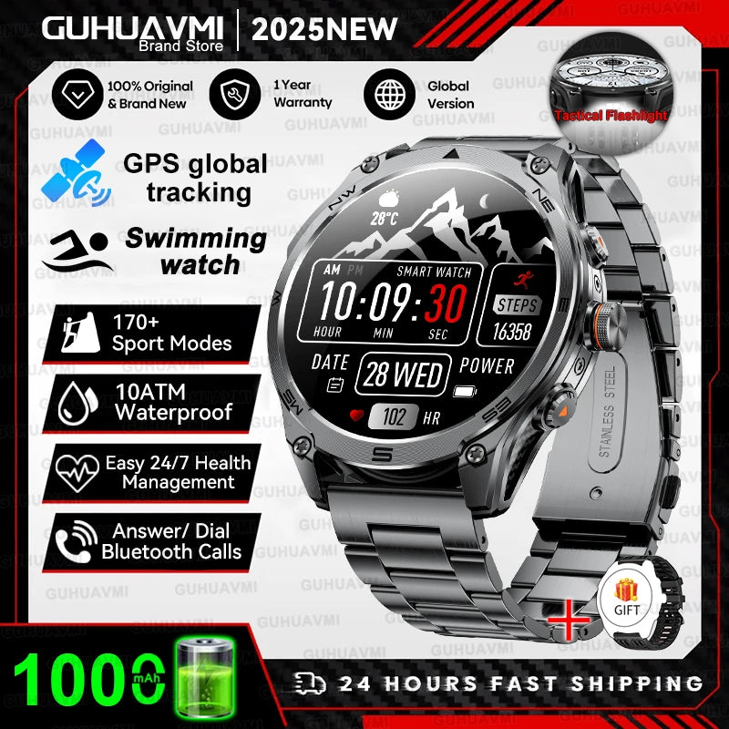 2026 New GPS Smart Watch Men 1000mAh Battery 10ATM Waterproof