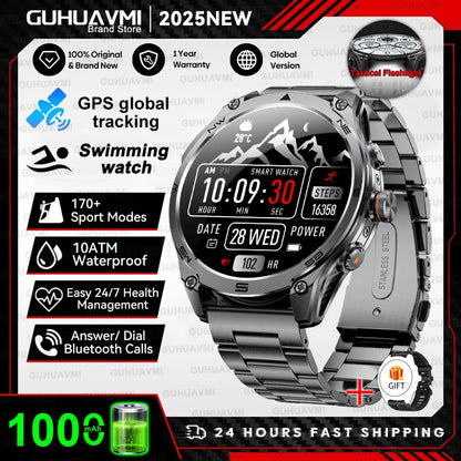 2026 New GPS Smart Watch Men 1000mAh Battery 10ATM Waterproof