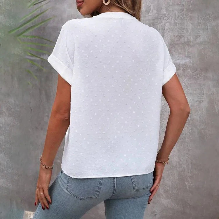 casual short sleeve shirts for women 2025 summer fashion loose white v-neck button blouses and tops female blouse elegant