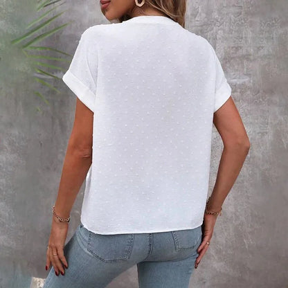 casual short sleeve shirts for women 2025 summer fashion loose white v-neck button blouses and tops female blouse elegant