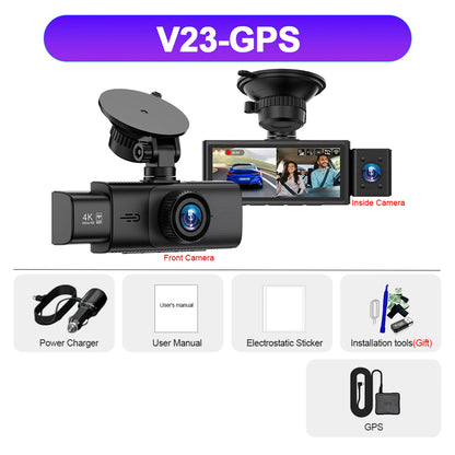 3 Channel WiFi 4K Dash Cam Front and Inside DashCam 1080P Rear Camera Night Vision 24H Parking Car DVR Black Box Support GPS
