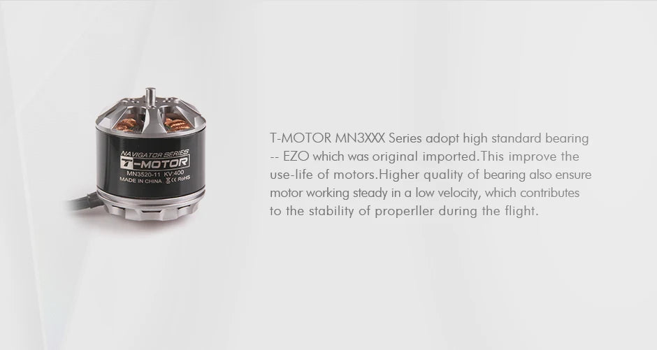 T-MOTOR MN3520 KV400 Brushless Motor 4-8S LiPo 1140W Max Power 38A Max Current High Quality for RC Drone Multicopter UAV