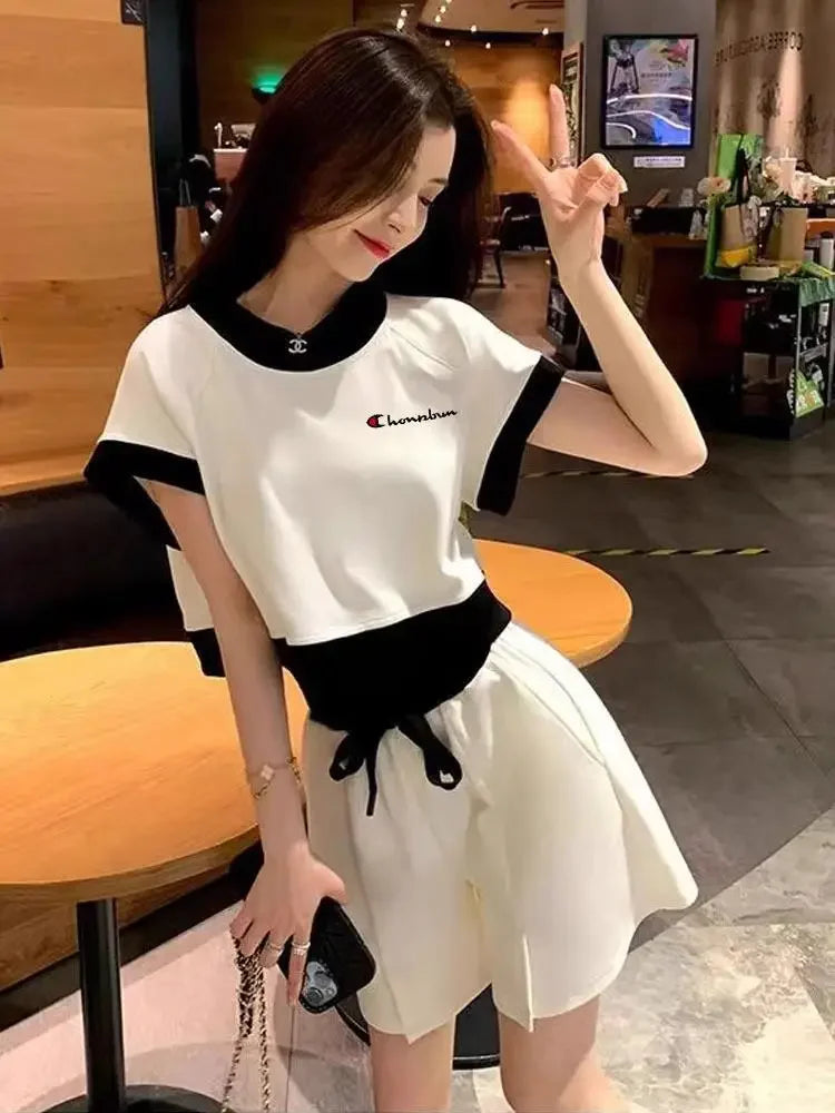 Short Sets for Women 2 Pieces Sleeve Korean Style Summer Fashion 2025 Outfit Trends Ensembles Vacation Outfits Full Woman Shorts