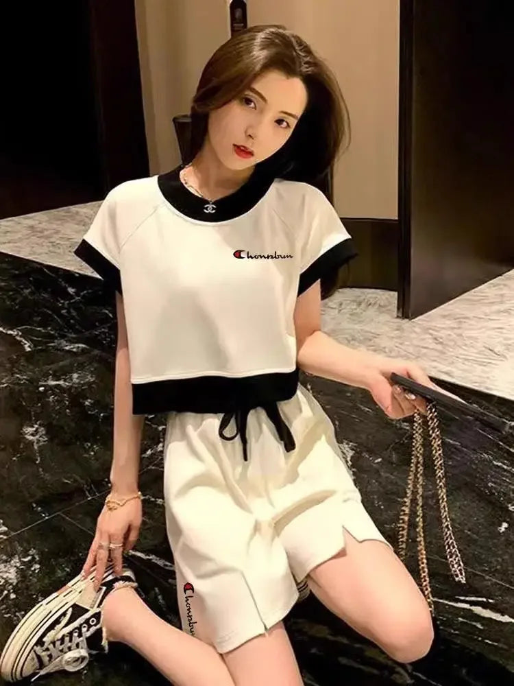 Short Sets for Women 2 Pieces Sleeve Korean Style Summer Fashion 2025 Outfit Trends Ensembles Vacation Outfits Full Woman Shorts