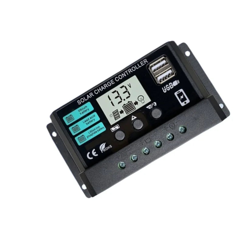12V/24V 100A Solar Charge Controller AutoSwitch LCD Display with Overcharge/Short Circuit Protection for RV Boat Off-Grid System