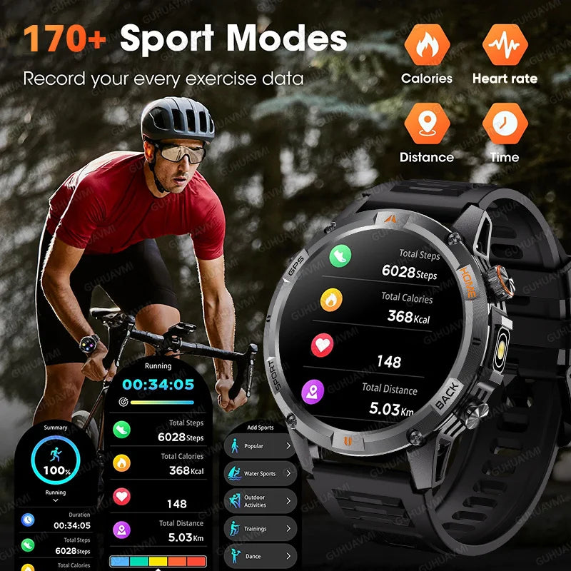 New Military GPS Smart Watch GPS LED Waterproof Heart Rate Sport BT Call HD AMOLED Smartwatch
