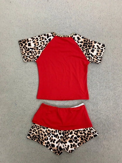 2026 summer new American retro leopard print patchwork short sleeved shorts set Y2K punk street fashion trend casual spicy girl