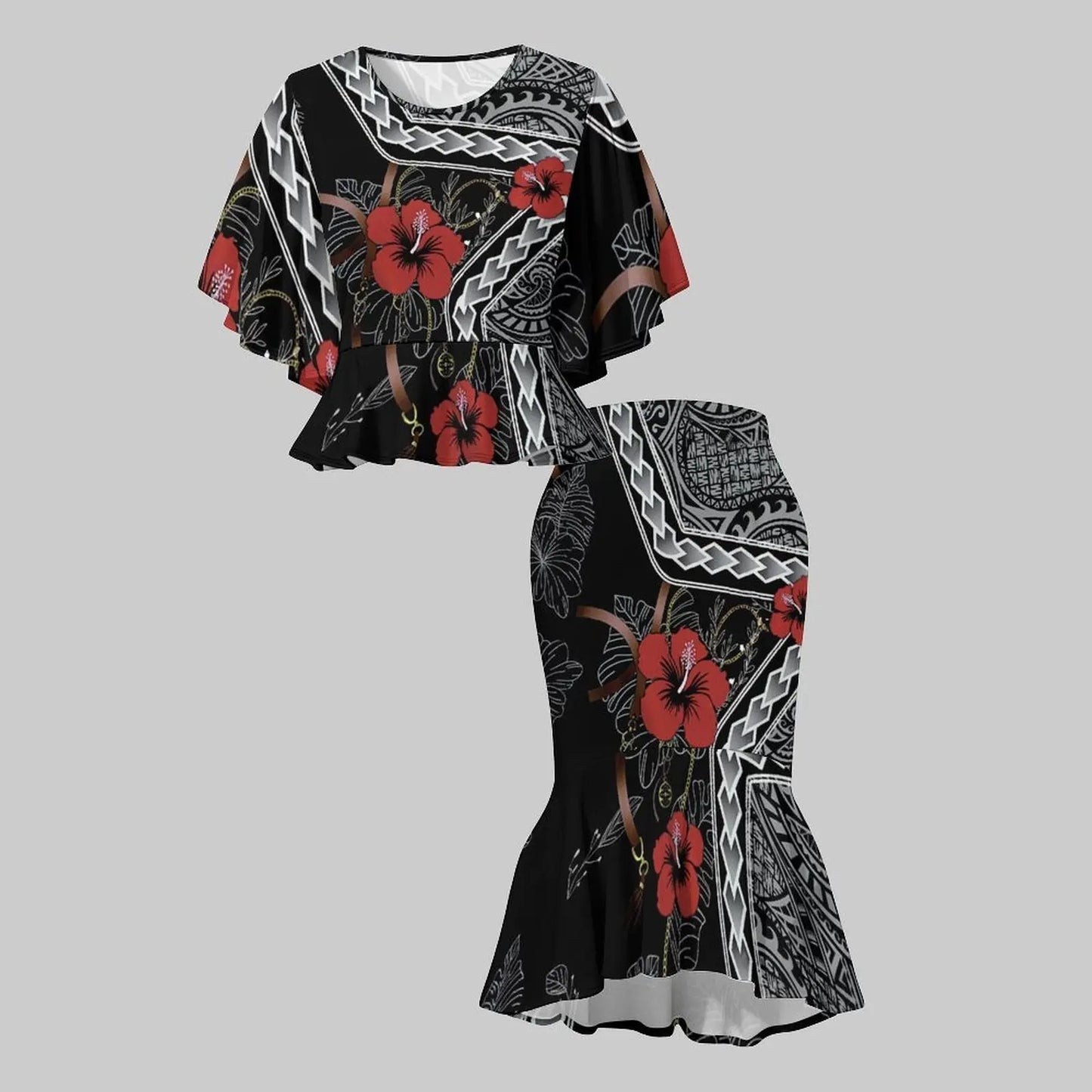 Fishtail Skirt Fashion Slim Skirt Summer Women's Sexy Two Piece Set Ladies Party Skirt Round Neck Casual Set