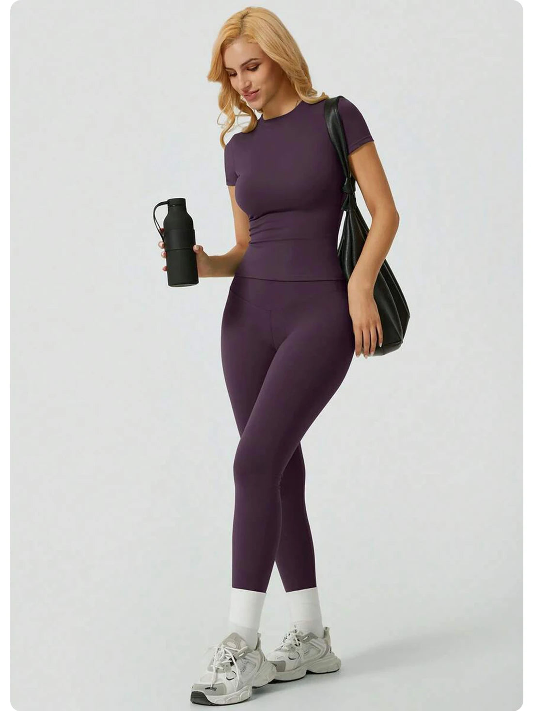 2 Piece Yoga Set Women Short Sleeve Top High Waist Leggings Gym Workout Clothing Tummy Control Fitness Sportswear Activewear Sui