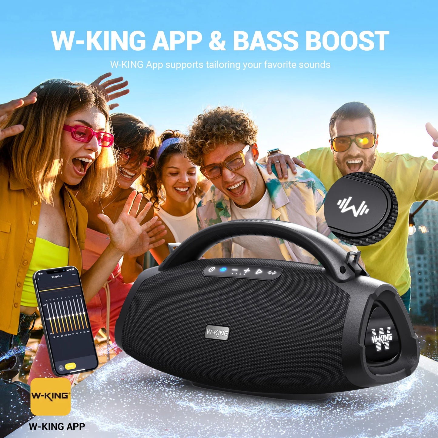 W-KING X20S Bluetooth Speaker w/Strap140W RMS Massive Bass Party Boombox IPX7 Waterproof Speaker Loud Outdoor Portable Sound Box