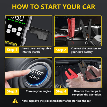 Car Jump Starter With Air Compressor LCD Screen 21800mAh Portable Booster Charger ,6000A Powerful Car Battery Starting Device,Car Battery ChargerFor12V(ALL Gas/10L Diesel) Start The Car Quickly, USB Input/output, LED Emergenc
