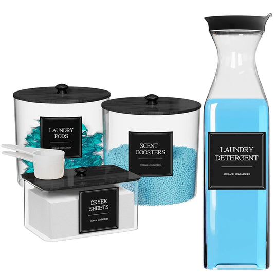 3+1 Pack Laundry Pods Containers & Dryer Sheet Holder & Laundry Detergent Dispenser, Laundry Room Organization and Storage Jars