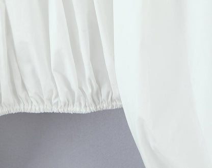 2 pieces 1 set Spring Summer White Elastic Slash Shoulder Lantern Sleeve Shirt + Wood ears Elastic Waist BUD Mini Shorts Suits