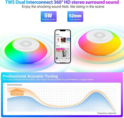 IPX7 Waterproof Bluetooth Speaker with RGB Lights, Floating Pool Speaker for Shower, Beach, Hot Tub, Wireless Portable Audio