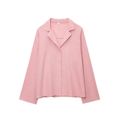 HH Women Casual Shorts Suit Lapel Single-Breasted Long Sleeves Shirt Top+Summer Elastic Waist Pocket Design Elegant Shorts