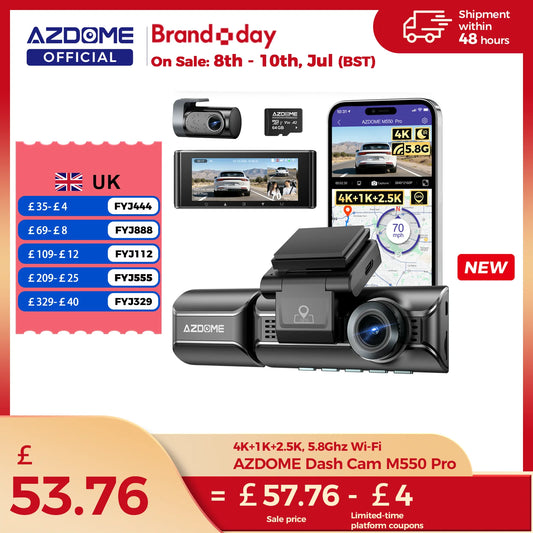 Upgrade AZDOME M550 Pro Dash Cam 4K Front Dashcam Auto 5.8Ghz Wi-Fi GPS G-sensor Car DVR 6 IR Night Vision Parking Monitor