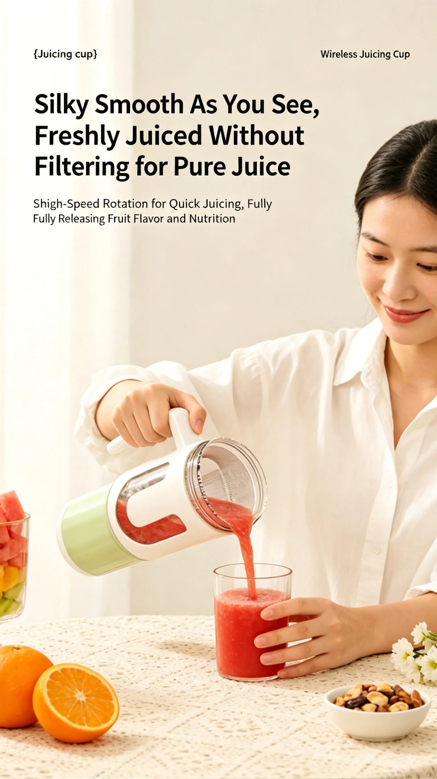 Dual Blades Wireless USB Rechargeable Portable Juicer Cup Multifunctional Fruit Vegetable Blender for Watermelon Fresh Juic