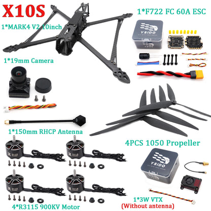Mark4 V2 10inch Frame Kit F7 Flight Control 60A ESC Stack R3115 900KV Brushless Motor 1050 Propeller ELRS for FPV Camera Drone