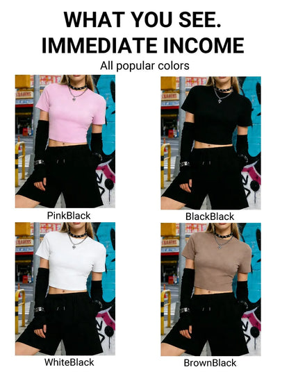 Girls Rules Bear Printed Crop Tops Pants Hot Sweet Two Pieces Set T-Shirts Shorts Summer Oversized O-Neck Drawstring Clothes