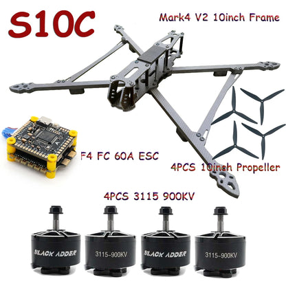 Mark4 V2 10inch FPV Frame Combo Set F405 V3S FC 60A 4-in-1 ESC 3115 900KV Motor Propeller ELRS for RC FPV Freestyle Racing Drone