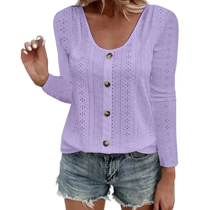 Womens Long Sleeve Tops 2026 Lace Crochet Casual Shirts Button Down V Neck Blouses Dressy Trendy Fashion Fall Clothes