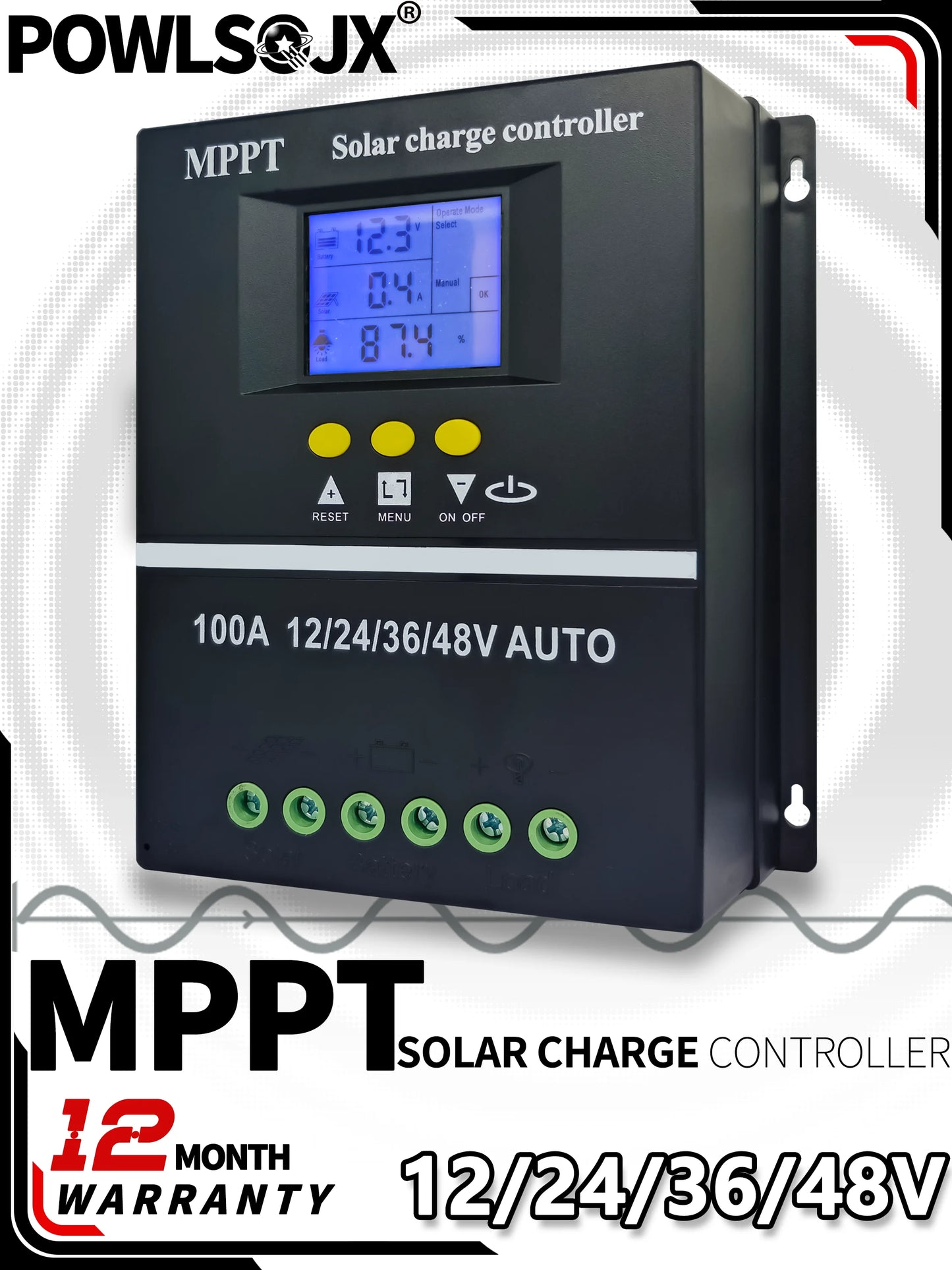 POWLSOJX MPPT 100A 80A 60A Solar Charge Controller 12V 24V 36V 48V Solar Panel Lead Acid/Lithium Battery Regulator Dual USB