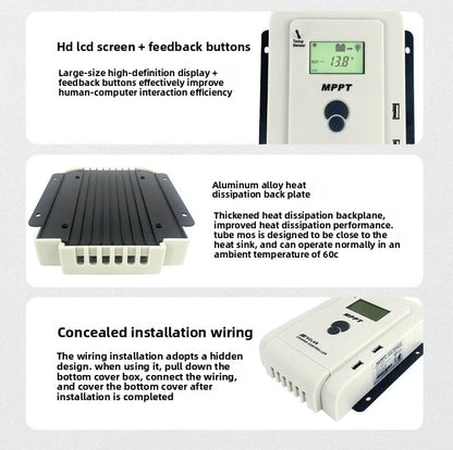 MPPT Solar Charge Controller 10A20A30A40A50A60A Smart LCD Charging 12V24V Auto Photovoltaic Controller Bluetooth
