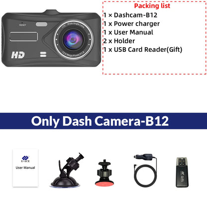 E-ACE 1080P Car DVR B12 Dash Cam Touch Sensitive Dash Camera WDR G sensor Night Vision Optional Rear Lens Hidden Dashcam