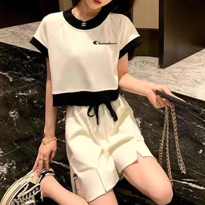 Short Sets for Women 2 Pieces Sleeve Korean Style Summer Fashion 2025 Outfit Trends Ensembles Vacation Outfits Full Woman Shorts