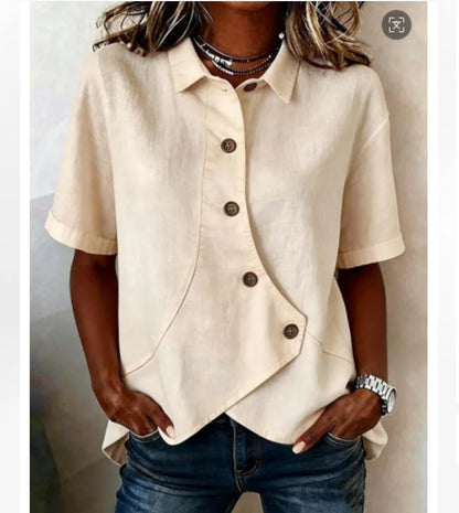 Summer Women's Casual Solid Irregular Shirt Fashion Elegant Top Button Short Sleeve Holiday Party Womens Tops And Blouses