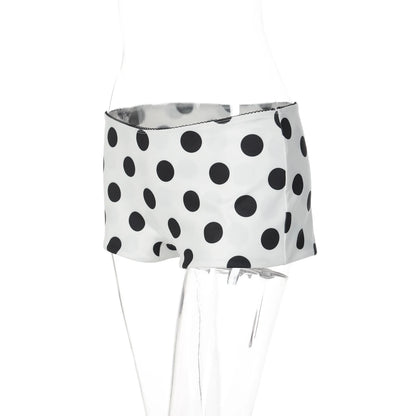 Hugcitar Fashion 2 Pcs Sets Mesh Black Short Sleeve Buttons Hole Sexy Sheer Crop T-Shirt Polka Dot Print Shorts Vacation Outfit