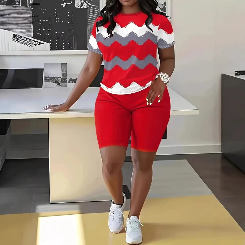 Summer Two Piece Set Women Short Sleeve Top High Waist Shorts Sexy Matching Set Casual Outfit