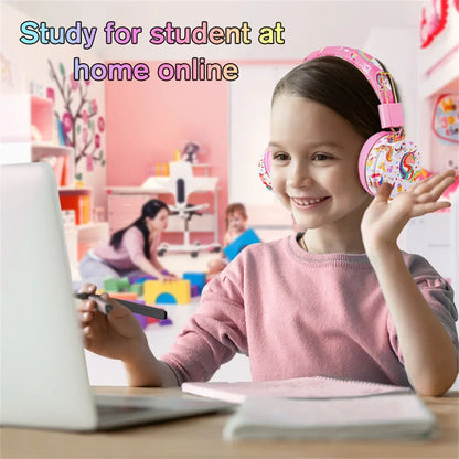 Unicorn Kids Headphones Bluetooth Headset Wireless & 3.5mm Wired Headsets Stereo Music Headphones for School Travel with Gifts