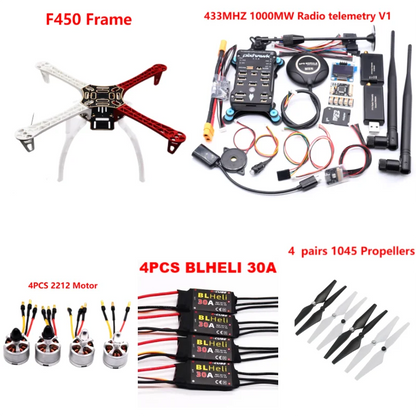 PixHawk2.4.8 Flight Control F450 Drone Kit Ardupilot 100MW Radio Telemetry Quadcopter BLHELI 30A 2212 Motor ESC Landing Gear