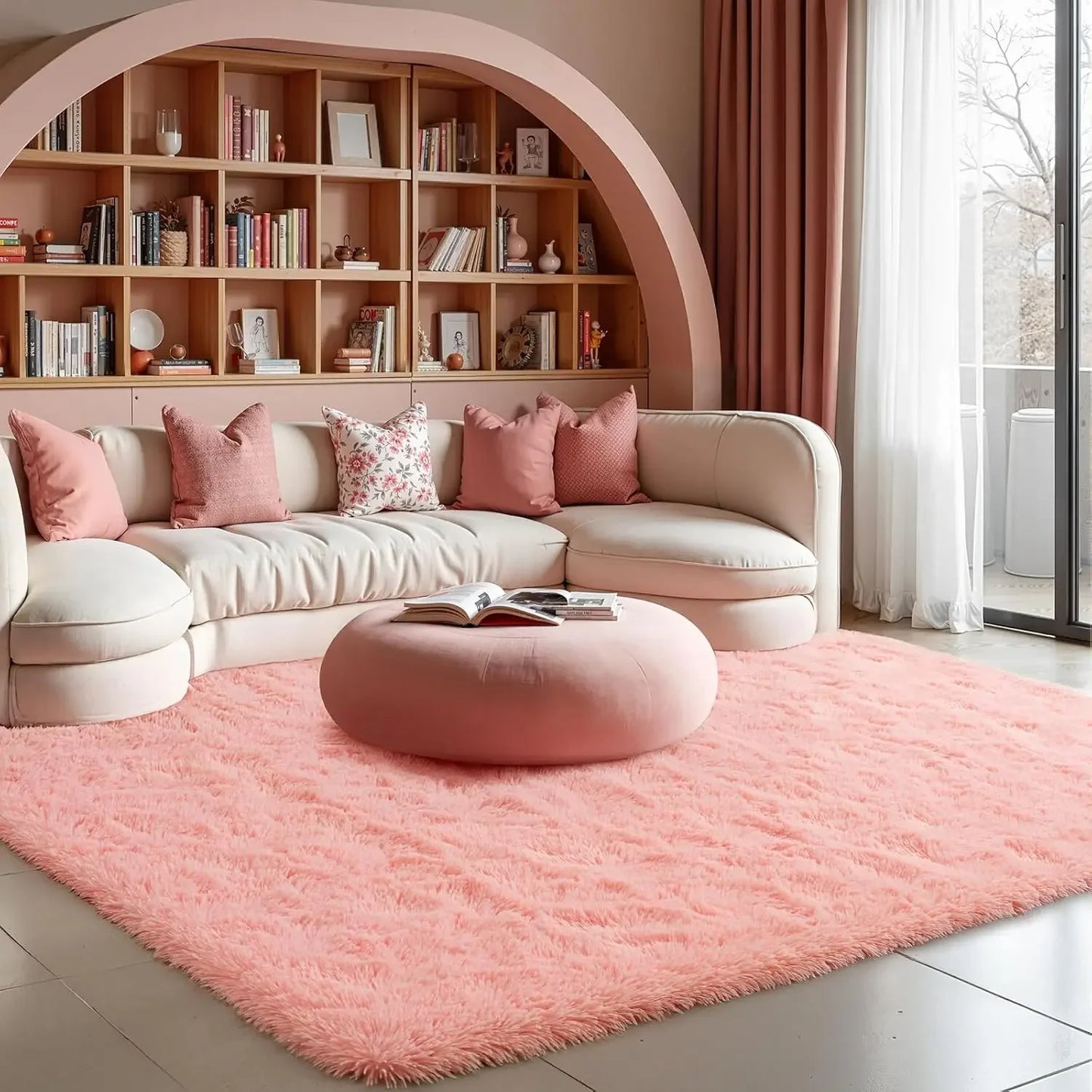 VIKAMA Pink Bedroom Carpet - Soft and Plush for Home Decor - Living Room, Dorm Room Floor Mat - Bedroom Side Rug