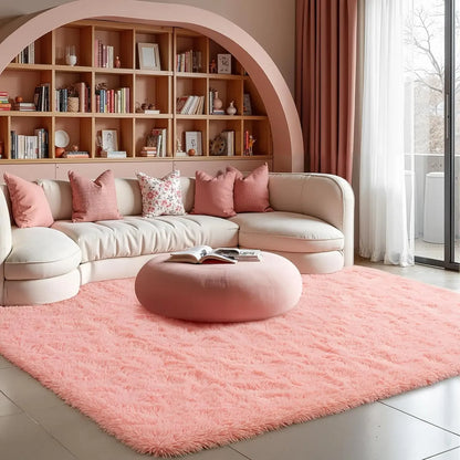 VIKAMA Pink Bedroom Carpet - Soft and Plush for Home Decor - Living Room, Dorm Room Floor Mat - Bedroom Side Rug