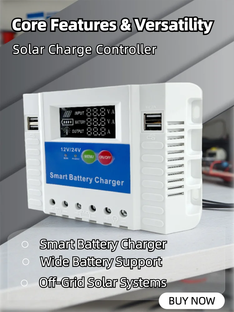 60A Smart Solar Charge Controller 12V/24V/36V/48V Auto,PWM 3-Stage Charging,LCD Display,for Lead-Acid/AGM/Gel/Li-ion/LiFePO4