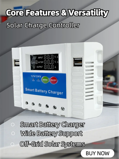 60A Smart Solar Charge Controller 12V/24V/36V/48V Auto,PWM 3-Stage Charging,LCD Display,for Lead-Acid/AGM/Gel/Li-ion/LiFePO4