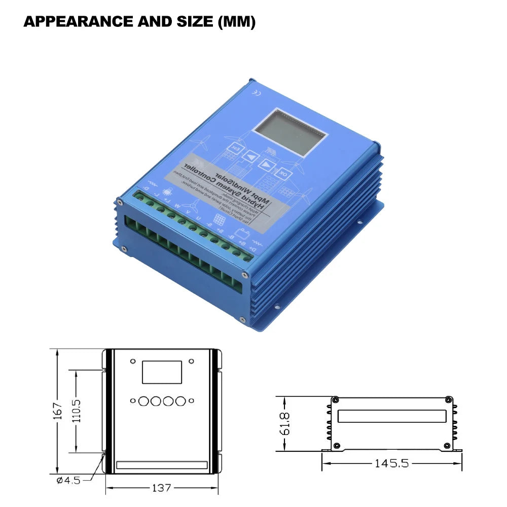 5KW 10KW 15KW 20KW MPPT Wind Solar Charge Controller 5000W 12V 24V 48V Volts Hybrid Regulator for Wind Turbine Windmill Battery