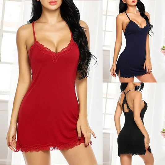 Plus Size 2XL Sexy Lingerie Sleepwear Women Silk Satin Night Dress Nightie