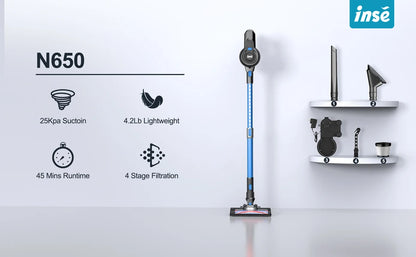 INSE N650 Cordless Vacuum Cleaner, 25Kpa Lightweight Stick Vacuum, Up to 45 Min