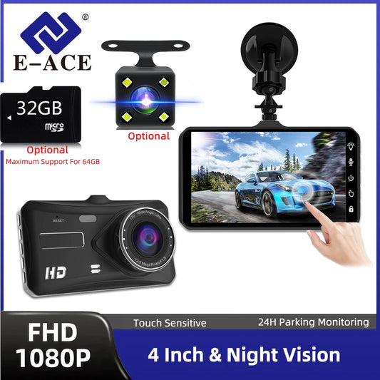 E-ACE 1080P Car DVR B12 Dash Cam Touch Sensitive Dash Camera WDR G sensor Night Vision Optional Rear Lens Hidden Dashcam