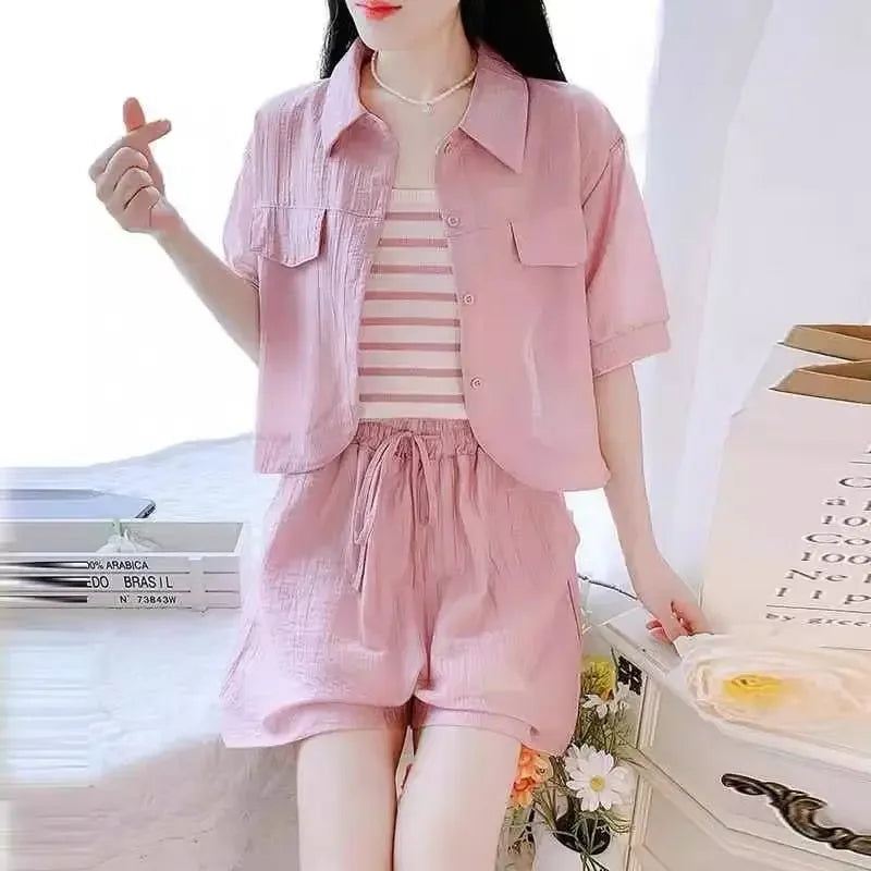 Summer Short Sets for Women 2 Pieces Sleeve New Kit Novelty In Tailor Fashion Top and Bottom Trends Chic Elegant Woman Shorts