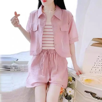 Summer Short Sets for Women 2 Pieces Sleeve New Kit Novelty In Tailor Fashion Top and Bottom Trends Chic Elegant Woman Shorts
