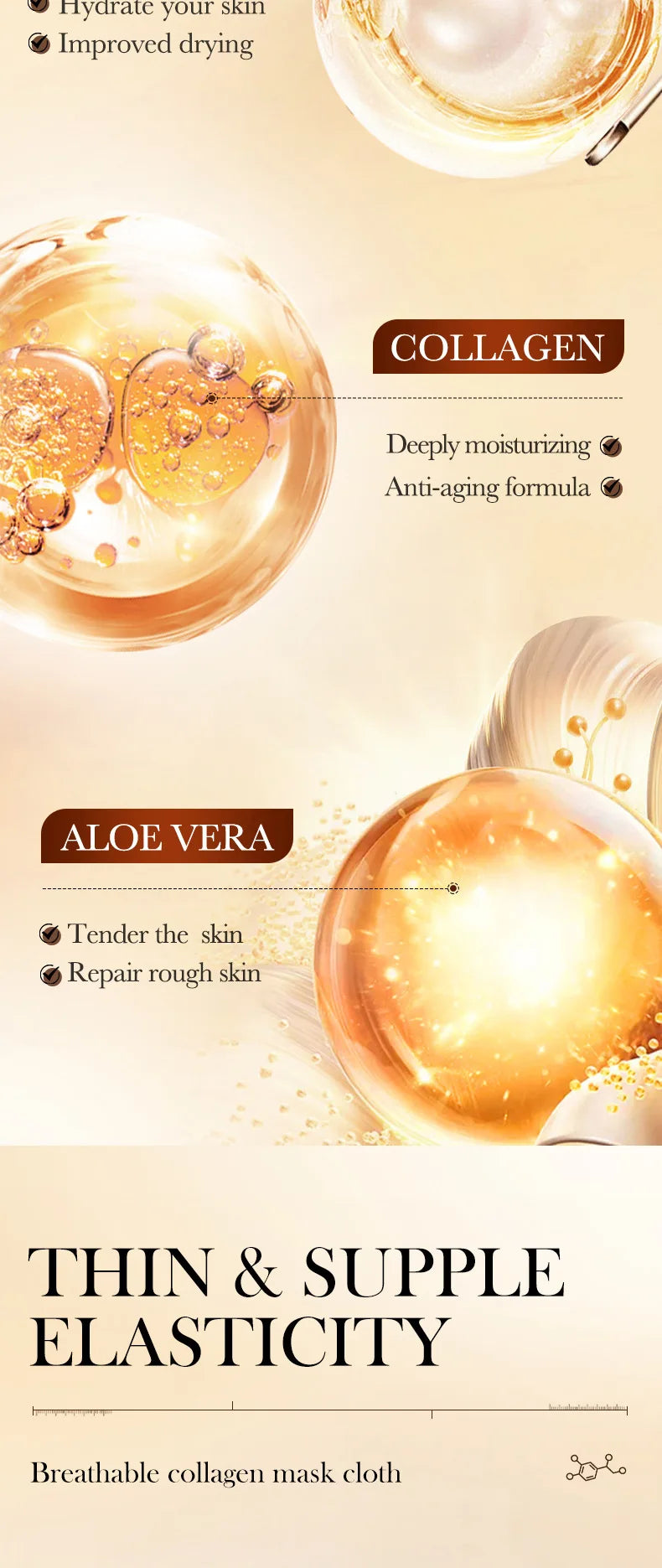 10PCS Collagen Anti Wrinkle Facial Mask Anti Aging Fade Fine Lines Firm Skin Moisturizing Brightening SkinCare Korean Cosmetics