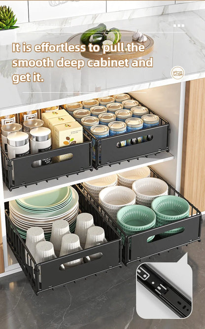Non Perforated Folding Cabinet with Pull-out Basket Multifunctional Snack Storage Rack Household Kitchen Sink Storage Rack