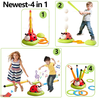 Musical Jump Sports Toys Toss Ring Game Toy and Rocket Launcher for Kids Ladybug Multifunction Outdoor Machine Gifts