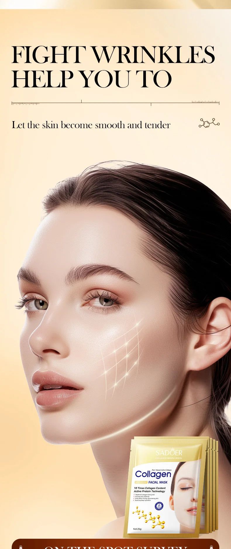 10PCS Collagen Anti Wrinkle Facial Mask Anti Aging Fade Fine Lines Firm Skin Moisturizing Brightening SkinCare Korean Cosmetics