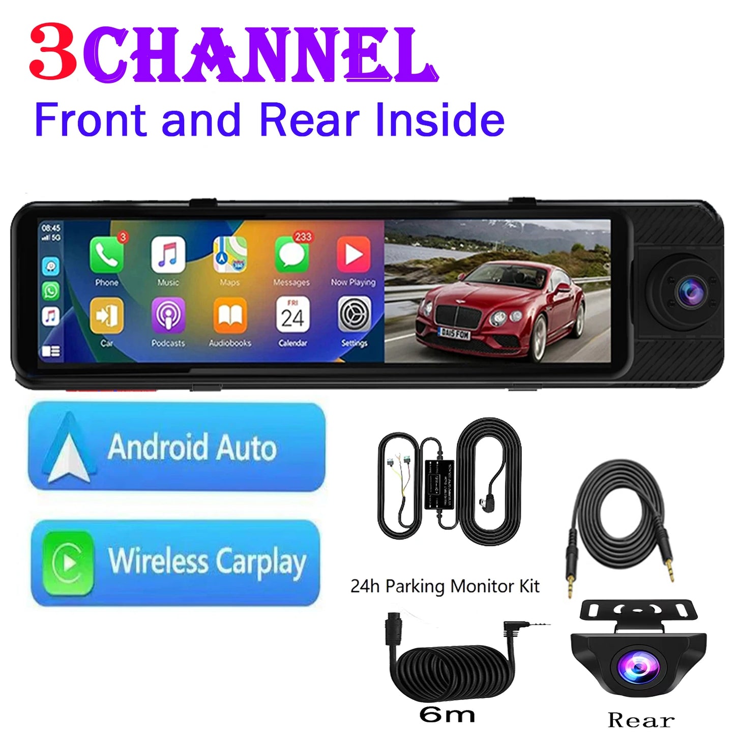 3 Camera Dash Cam 4K Car DVR Front Inside Rear 1080P GPS Tracking Night Vision Video Registrator Dashcam Parking Monitor