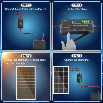 MPPT 10A 12V Solar Charge Controller with LCD Display, Solar Panel Charge Controller with Type-C and USB Output for Solar Panel